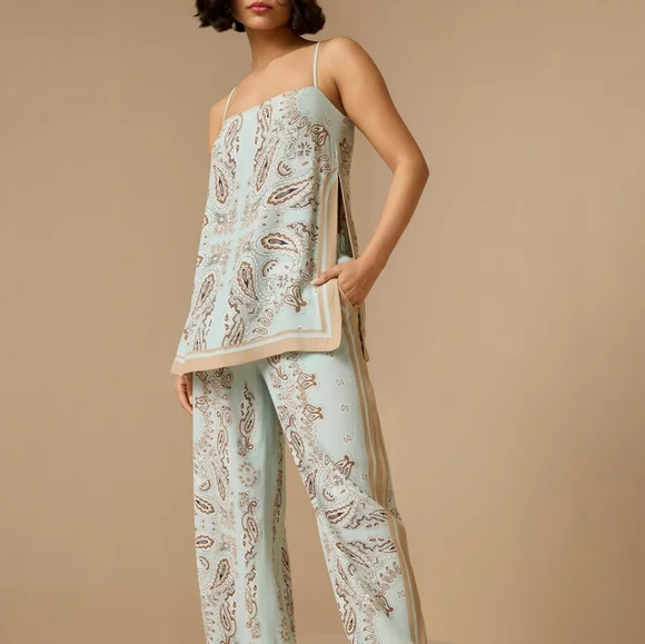 Hemant & Nandita Paisley Aqua Blue  Green Slit Top NWT Sz XS - Picture 13 of 14